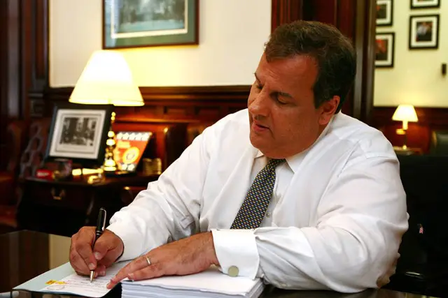 NJ Governor Christie signing NJ's budget earlier this summer